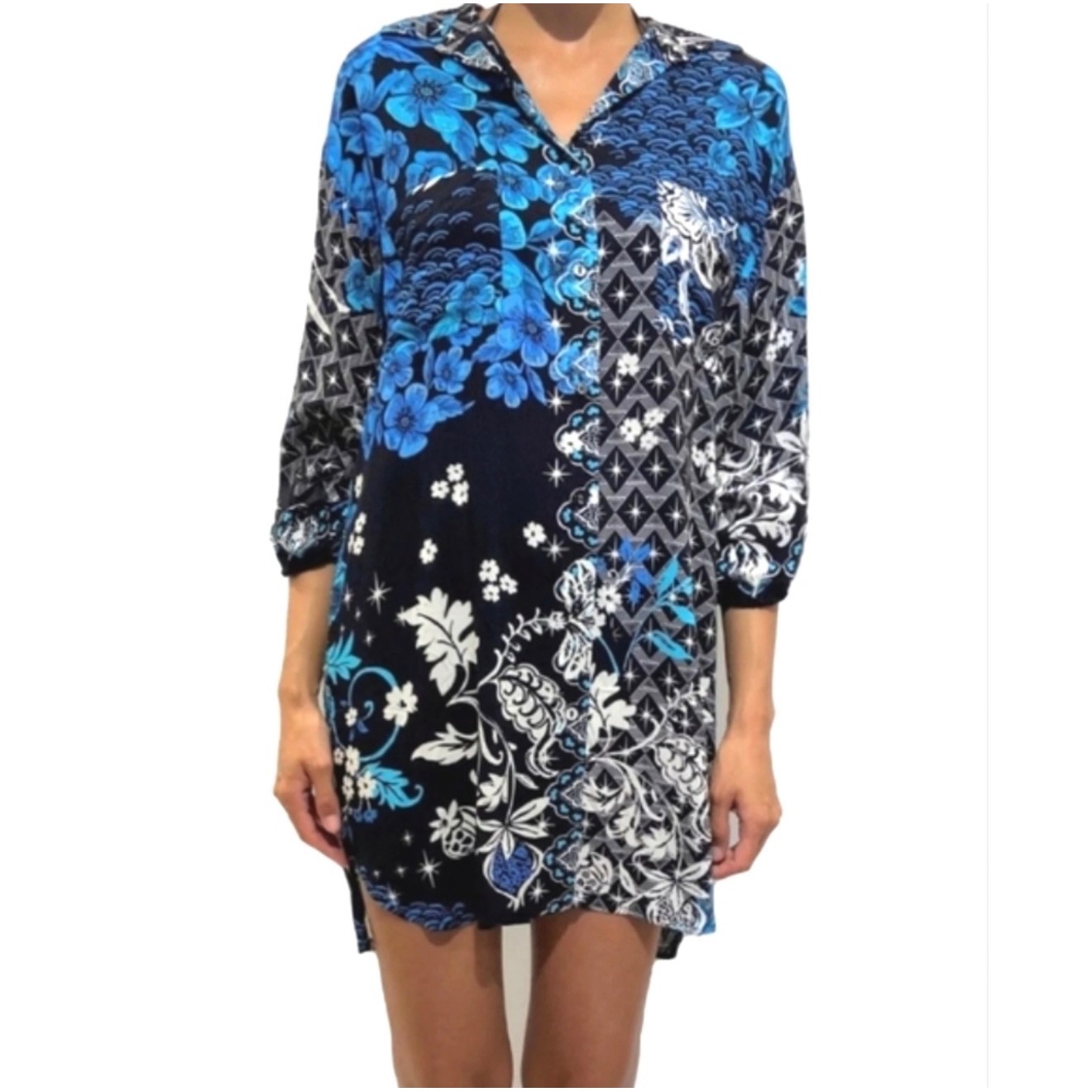 Johnny Was Paria Shirt Dress S Phoenix Print Resort Beach Boho Rayon Vacation